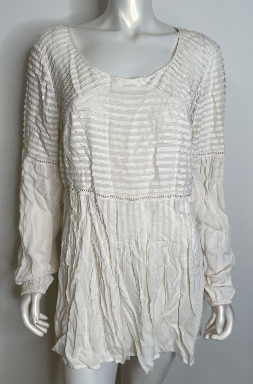 Sundance Ivory Pleated LS Blouse Top Womens XL Lace